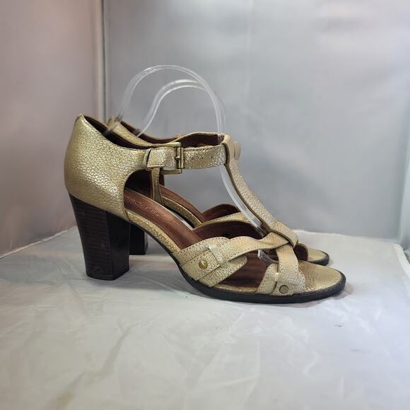 Aerosoles Jay Walkers stacked heel Ankle Strap Genuine Gold Leather Size 10 - Picture 1 of 9